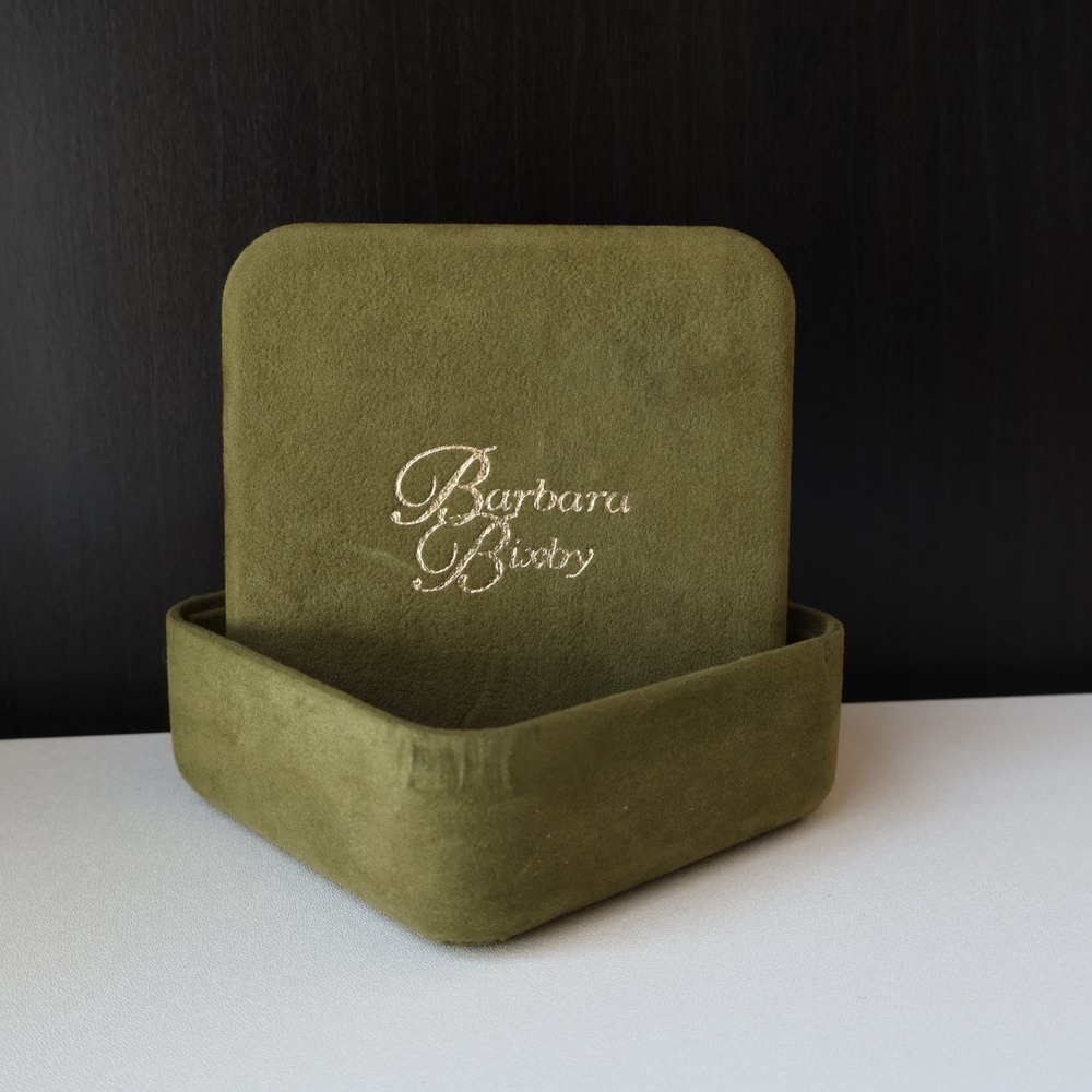 Barbara Bixby Jewelry Presentation Box Olive Green Pouch Satin Lined Drawstring - Picture 4 of 9